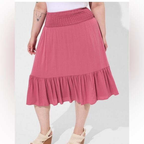 Torrid Midi Washable Gauze Smocked Waist Tiered Skirt - Picture 3 of 8